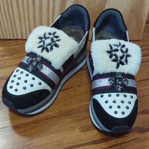 Regina Bottini Genuine Leather Faux Shearling Slip On Platform Sneaker Shoes